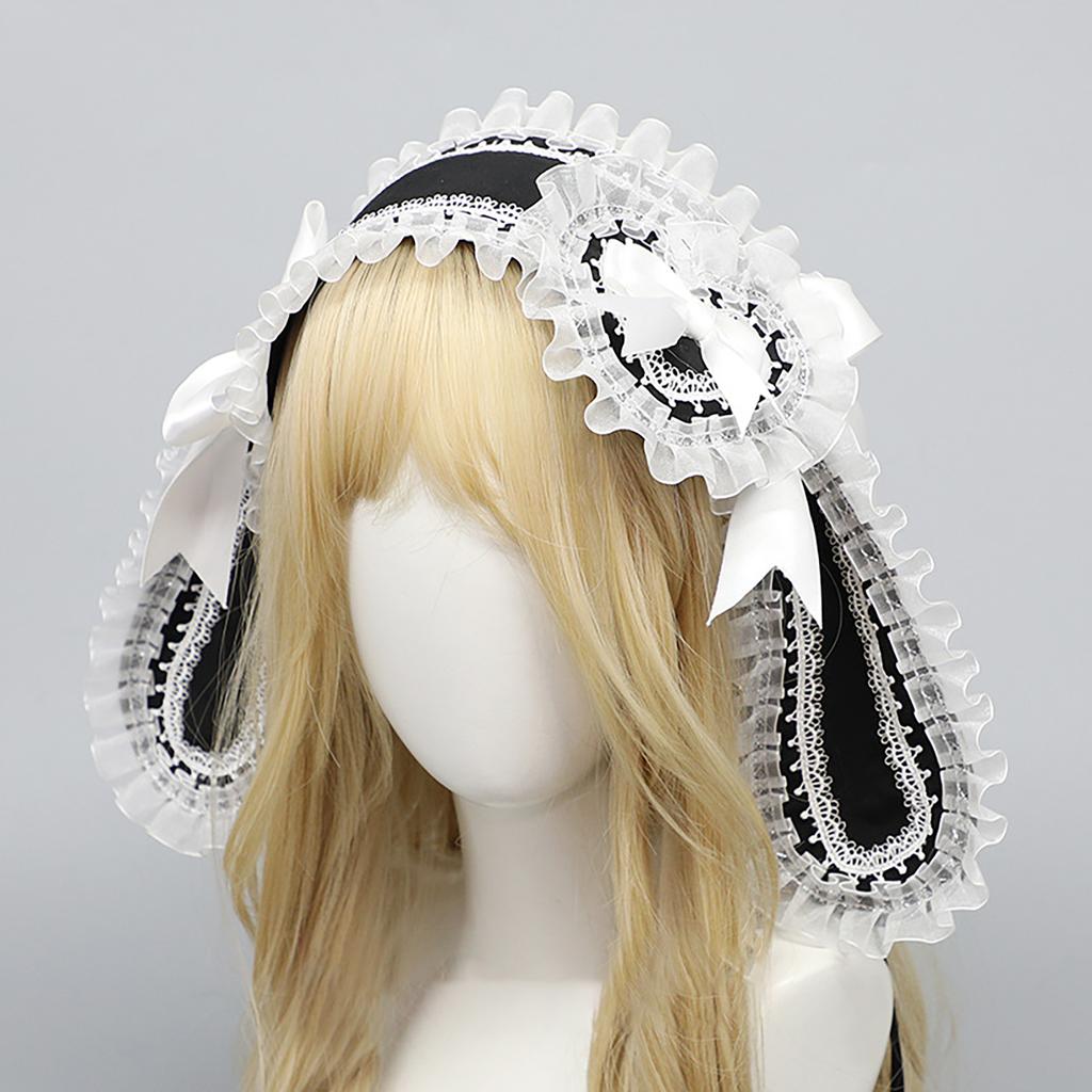 Liebliches Hasenohren-Haarband Anime-Kostüm-Haarband für Frauen Mädchen Party Kopfwickel Y2K Halloween Spitze Schleife Breites Haarband