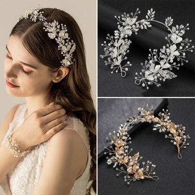 Zinc Zinc Alloy Leaf Bridal Headband Handmade Bridal Tiara Hair Vine Premium Women Hair Jewelry  Pageant