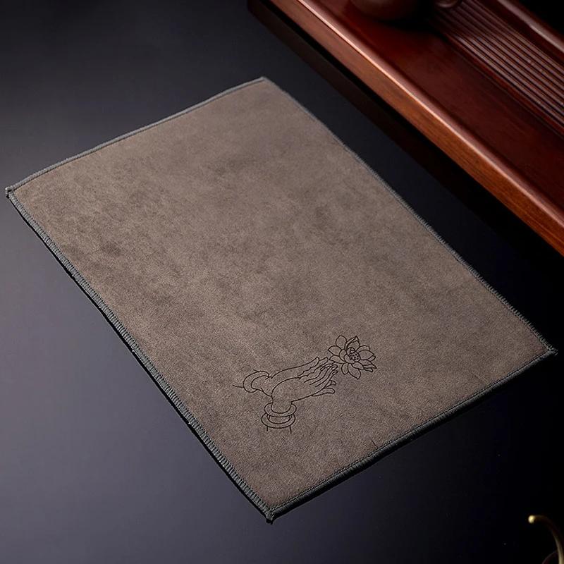 Thickened Absorbent Tea Towel | Soft Plush Imitation Deerskin Kitchen Cloth, Table Mat & Coaster Set - Tea Accessories for Home