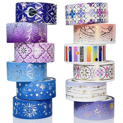 Sada 12 kotúčov Starry Night Washi pások 15 mm Constellation Diamantové zlato Strieborná fóliová lepiaca dekoračná nálepka