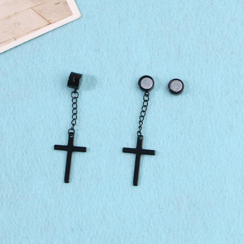 Set of 3 Pairs Non-perforated Magnet Stud Earrings Stainless Steel for Cross Dangling Earrings Clip On Jewelry for Women