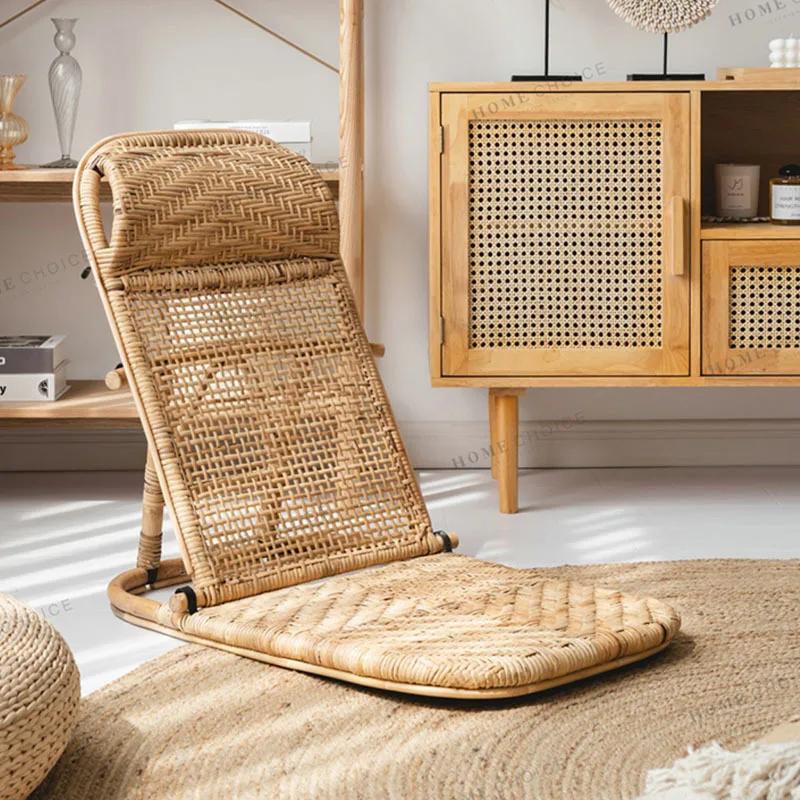 Portable Folding Rattan Beach Chair - Bamboo Frame, Suitable for Lawn, Pool Deck & Camping, Sun Lounger