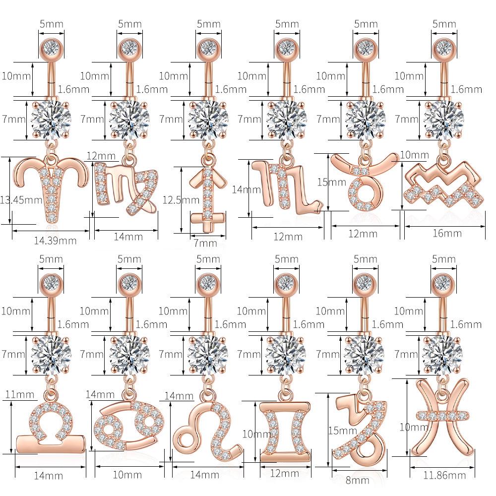 Zircon Belly Button Ring - Twelve Constellations Design