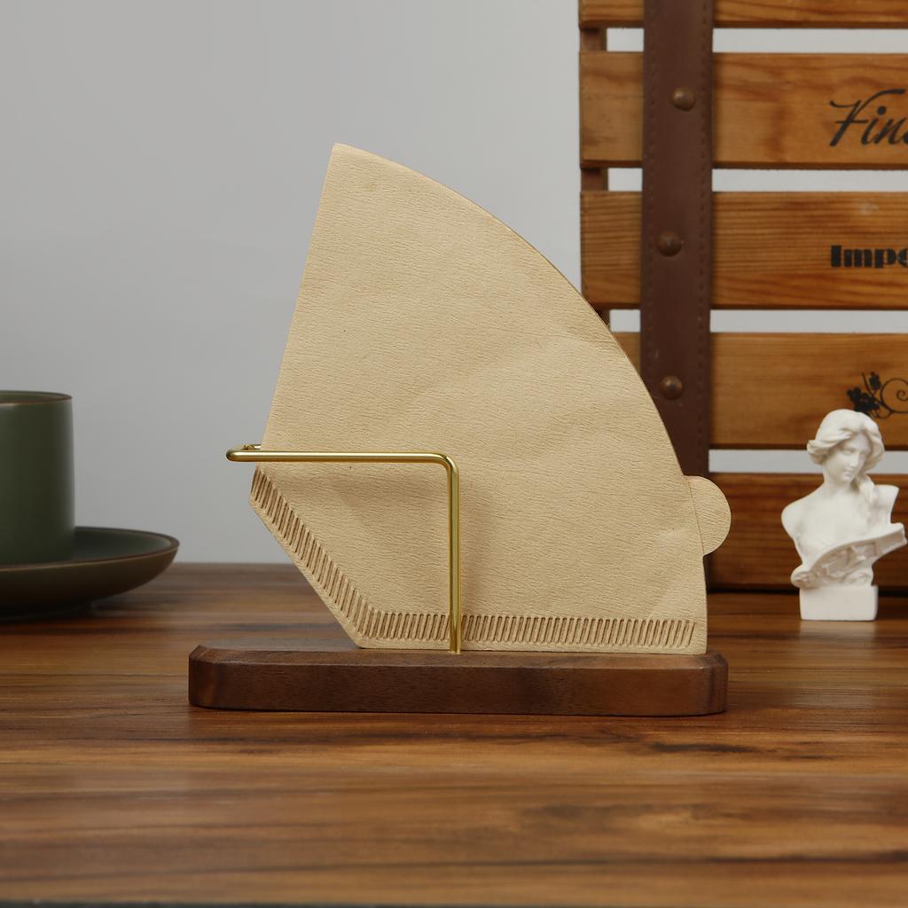 Wooden Coffee Filter Holder Metal Coffee Filter Storage Container Coffee Filter Dispenser for V Shape Filte Coffee Accessories