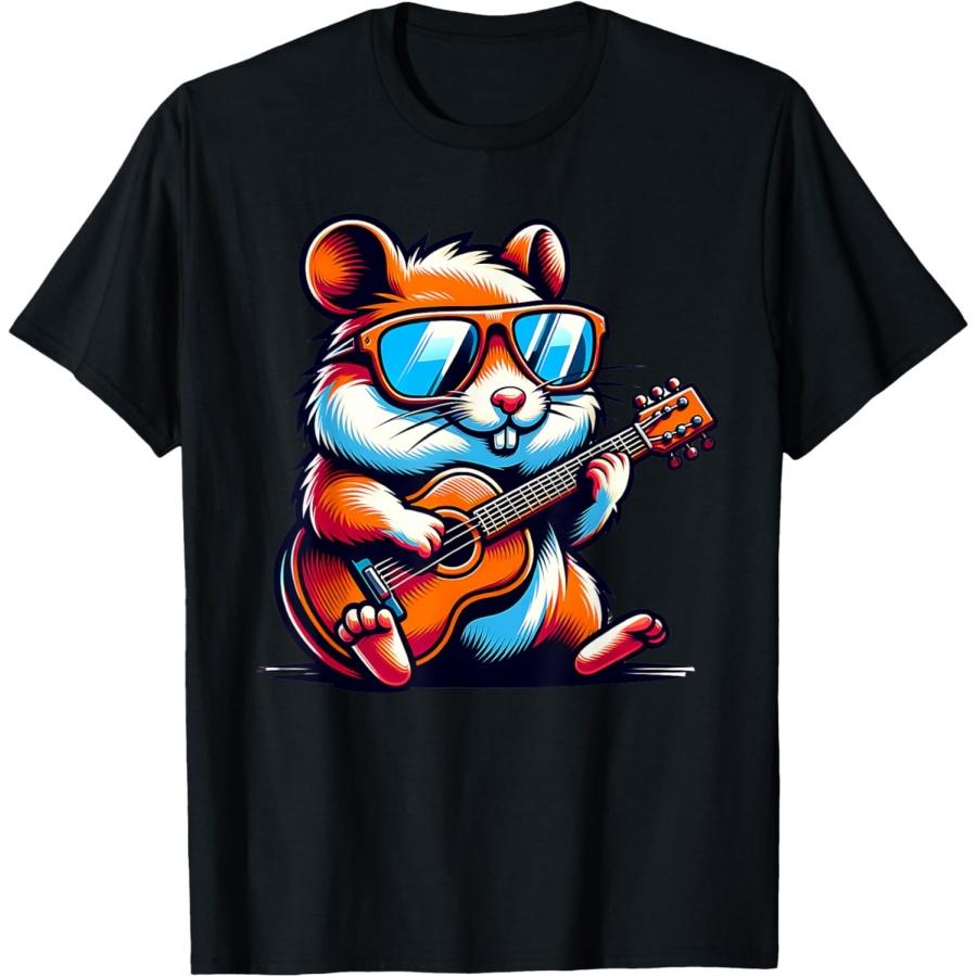 Hamster Playing Guitar Wearing Sunglasses T-Shirt S