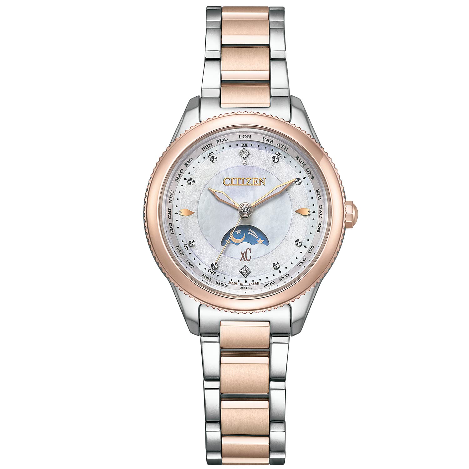 

Радіогодинник Cross Sea Waterproof Floret Diamond White Sun Moon Multicolor [Citizen] Eco-Drive & EE1007-67W для жінок