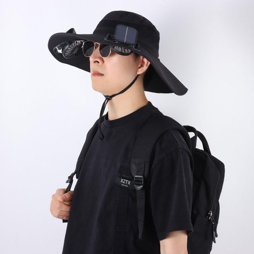 Breathable Outdoor Wide Brim Sun Hat UPF 50+ Wide Brim Solar Fan Hat  for Men Women