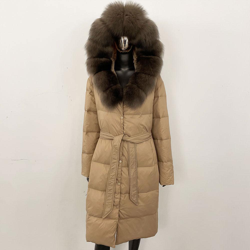 OFTBUY Winter Women Coat Real Fox Fur Collar Hooded Jacket Thick Warm Autumn Hat Detachable X-long White Duck Down Overwears