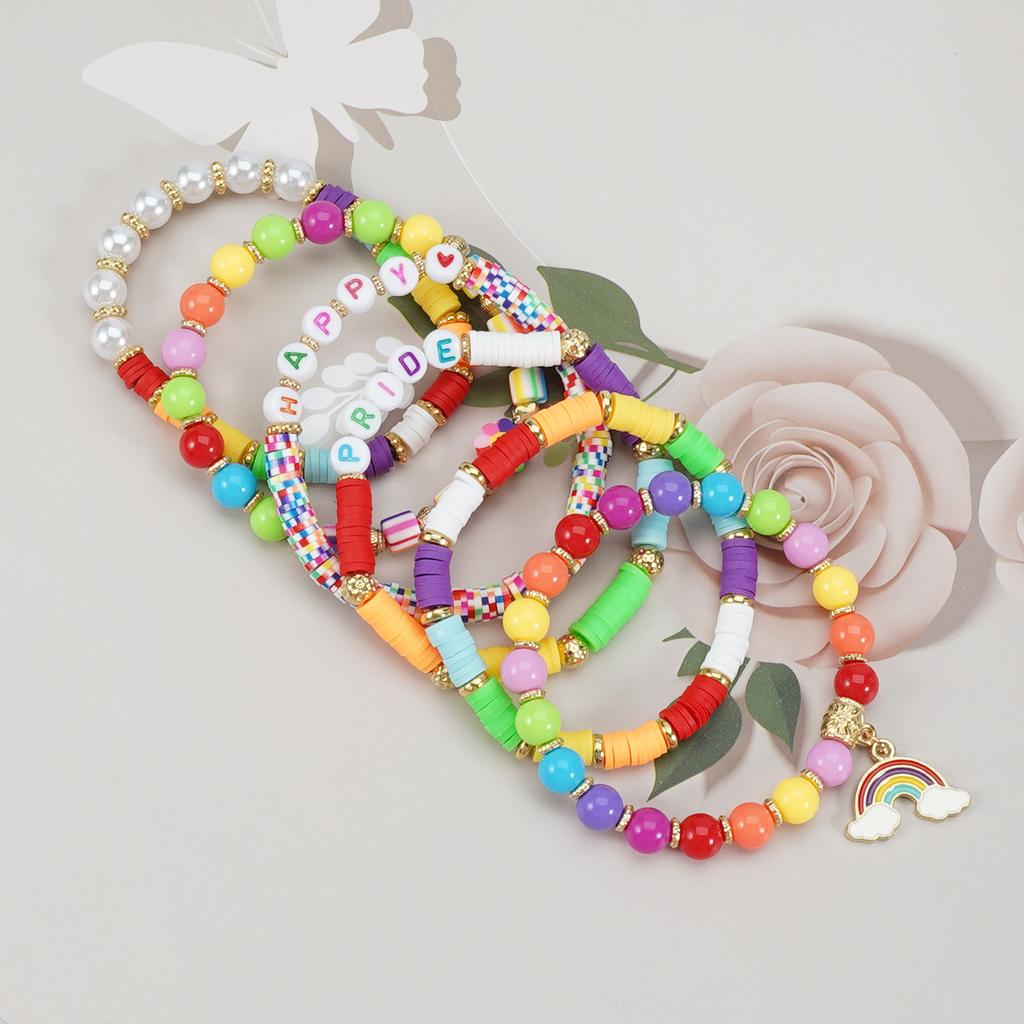 LGBT Pride Bracelet for Bisexual Lesbian Gay Allies Love Wins Rainbow Beaded Clay Elastic Stackable Stretch Bracelets