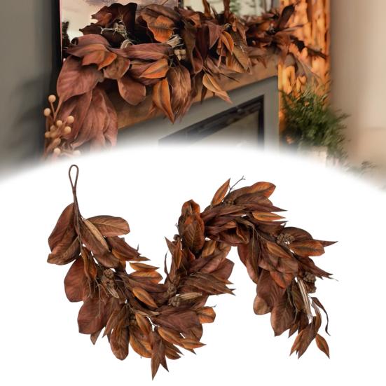 Artificial Brown Magnolia Leaf Garland Realistic Texture UV Resistant All-Weather Artificial Garland Autumn Decor