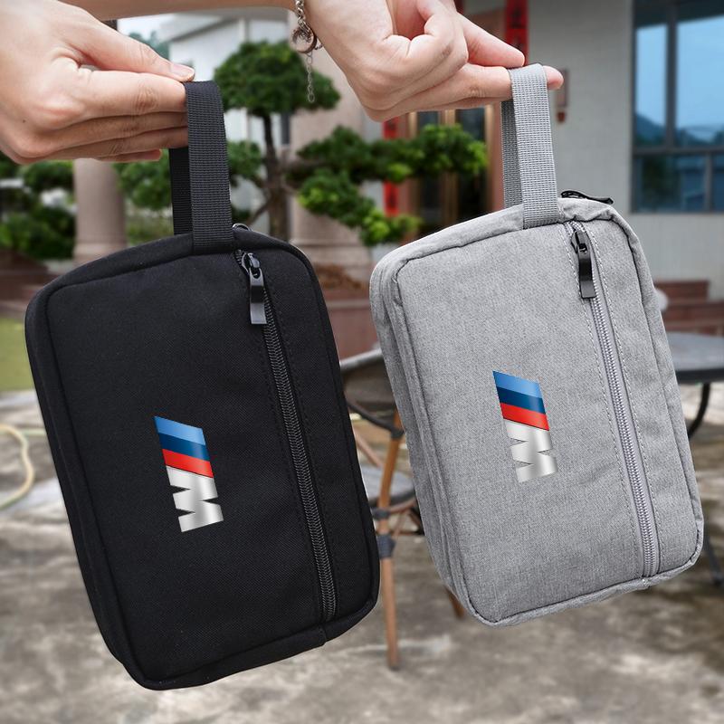 BBIP8 BMW Handbag Canvas Fabric Car Organizer Bag For BMW M i4 G26 F40 F11 E46 E60 E70 G30 X3 X5 Car Storage Bag Accessories keychain