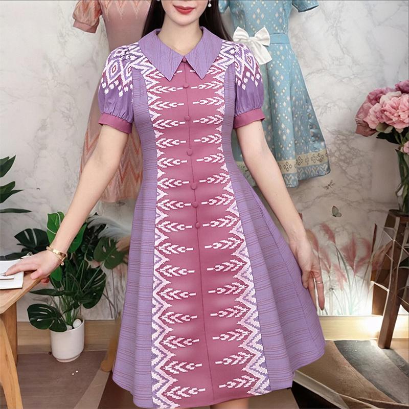 

ZANZEA Женское повседневное платье с кукольным воротником, коротким рукавом и этническим принтом S фиолетовый