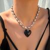 3 Colors Goth Big Love Heart Pendant Necklace for Women Trendy Punk Round Beads Chain Grunge Y2K Jewelry Accessories Steampunk