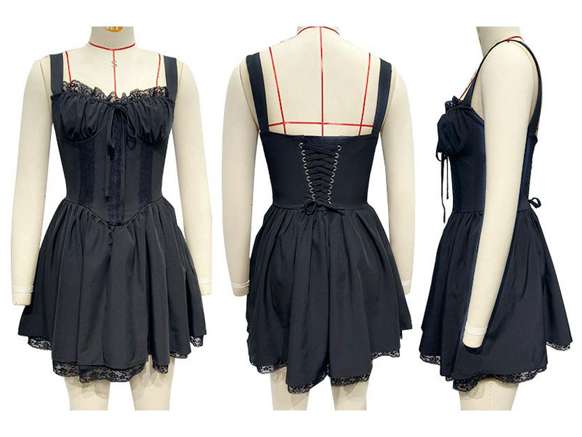 Frühling/Sommer 2025 Europäisches & Amerikanisches Damen-Mini-Kleid mit Spitze und Taillenbetonung