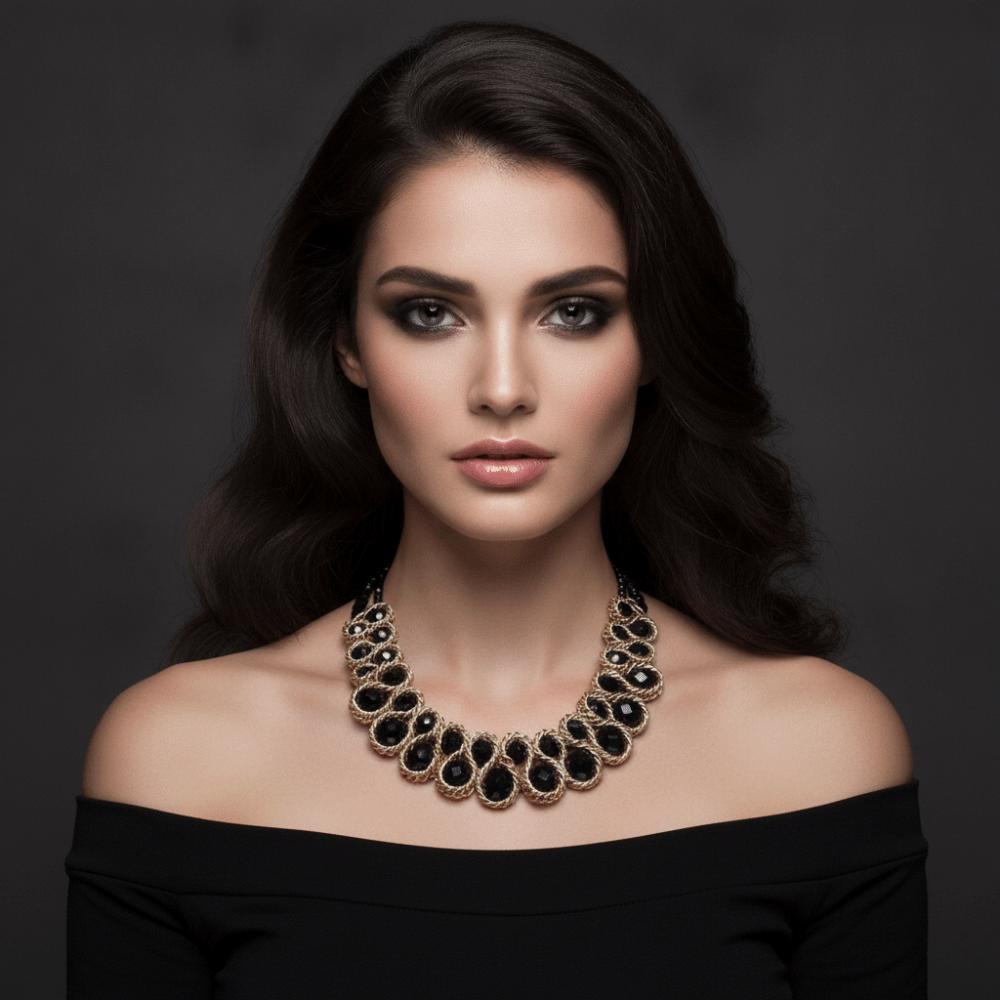 Vintage Crystal Necklace Double Layer Glasses Stone Necklace Fashion Collarbone Necklace for Women