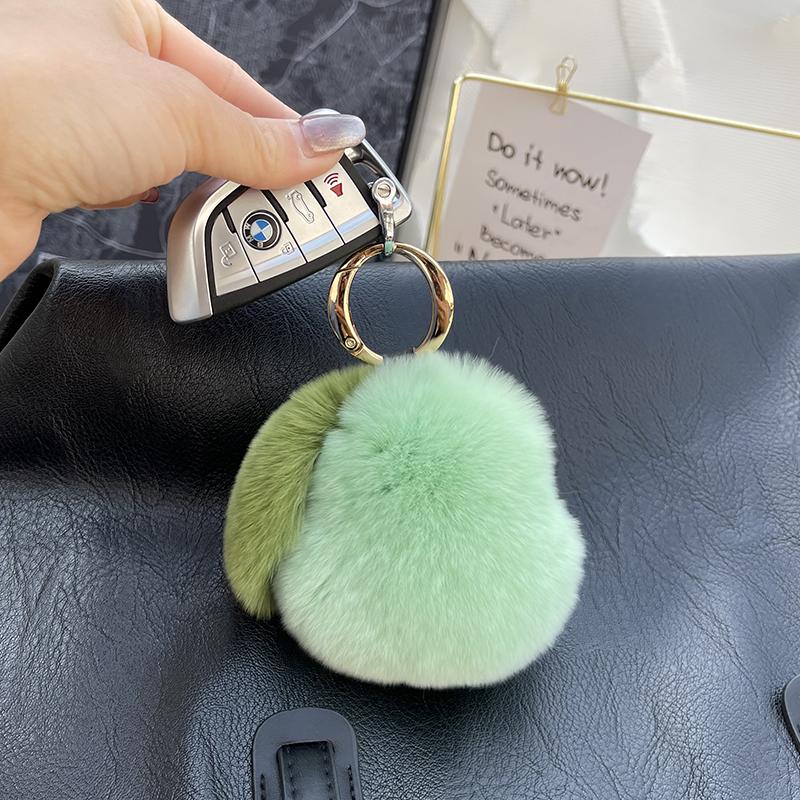 Fashion Cute 10cm Faux Rex Rabbit Fur Ball Pear Keychain Women Bag Key Chain Men Car Keyring Wedding Trinket Girl Party Gift