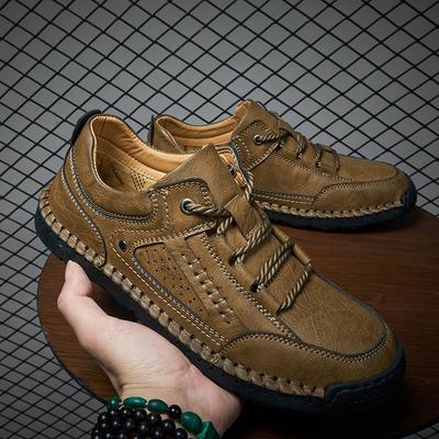 Frühling und Herbst Herren Lederschuhe Handgefertigt Genäht Herrenschuhe Echtes Leder Herren Freizeit Lederschuhe Herrenschuhe Slipper Lässige Handgefertigte Schuhe