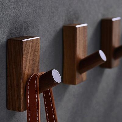 Walnut Wood Wall Hooks, Nordic Creative Entryway Coat Hooks, Punch-Free Solid Wood Hanging Hooks for Door Back Clothes Hanging