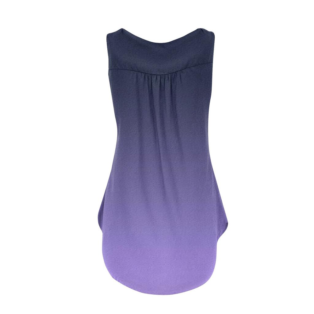 Women's Fashion Pleated Sleeveless Casual T-shirt Vest Button Top