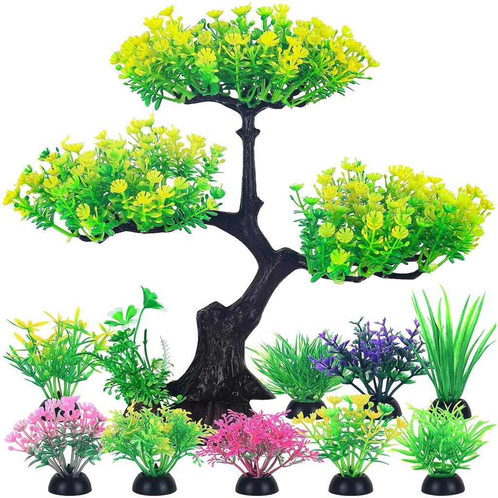 10 Pieces Aquarium Decors Plant Ornaments Green Aquatic PlantTank Landscaping Green Artificial Leaves Hiding Spot