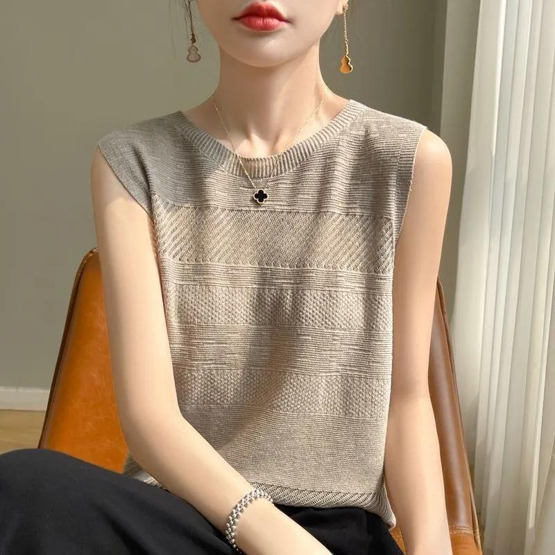 Women Spring and Summer Hollow Sleeveless Thin Soft Sweater Pullover Knitwear Bottoming Tops