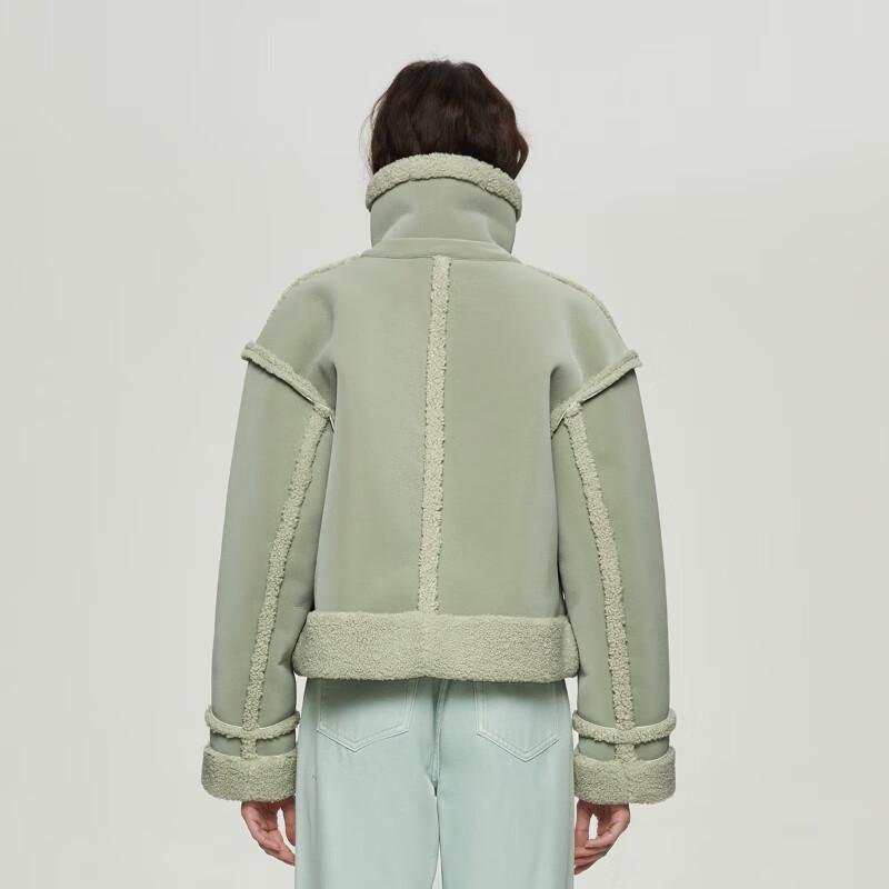 ONLY Women's Faux Lamb Wool & PU Drop Shoulder Padded Coat