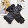Women's Sheepskin Bow Gloves with Warm Velvet Lining and Genuine Leather Driving Gloves
