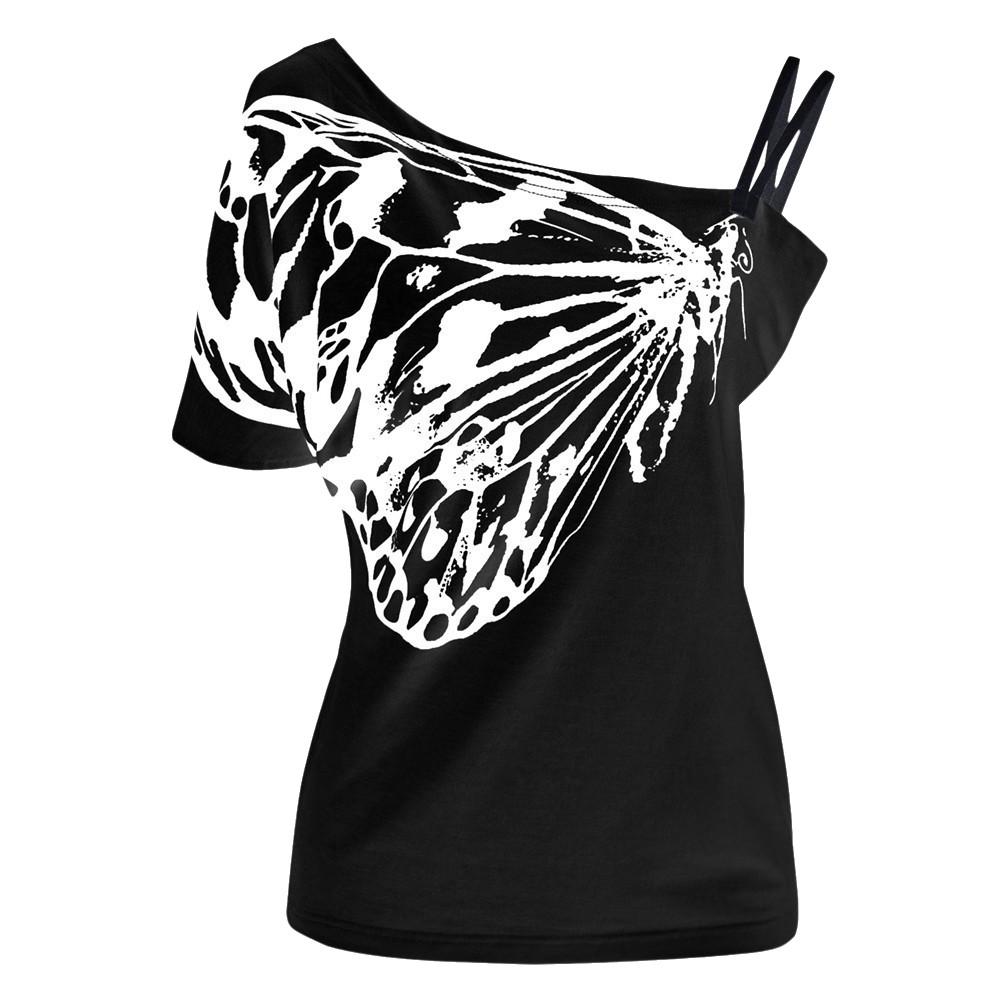Trendy Summer Butterfly Print Off-shoulder T-shirt For Women Loose Fit