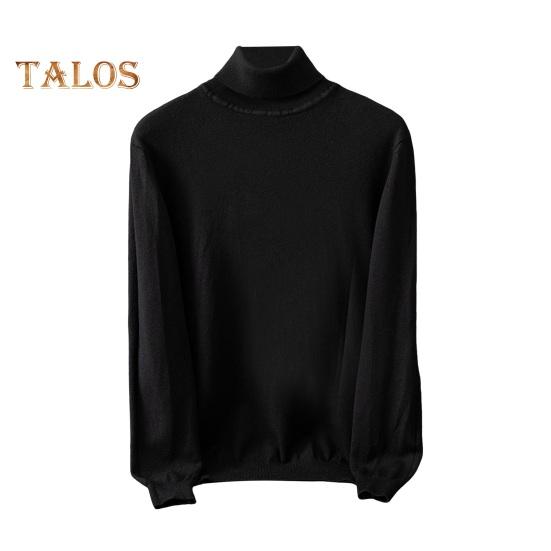 Fall Winter Men Sweater High Collar Knit Thick Elastic Long Sleeves Warm Solid Color Bottoming Knitwear Loose Daily Wear Business Sweater