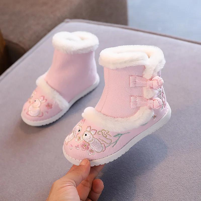 Zapatos Niña Kid Snow Boot Winter Girl Ethnic Cotton Shoe High Top Plush Princess Boot New Year Hanfu Shoe Kid Shoe Antique Shoe