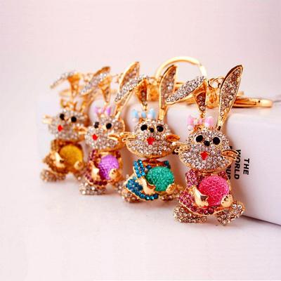 Rhinestone Bunny Cartoon Animal Pendant Keychain for Girls, Metal Accessory