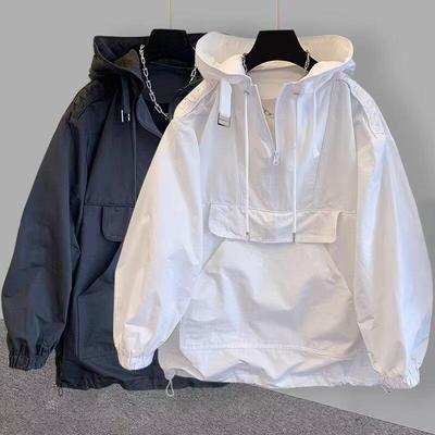 Men's Cross-Border American Style Waterproof Half-Zip Windbreaker Jacket - Spring/Autumn Workwear for Couples