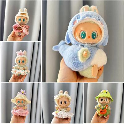 Kleidung und Accessoires für Mini-Plüschpuppen, süß, passend für Labubu V1 V2 Korea Kpop Idol Puppen, Gans, Dinosaurier, Macaron Kleidung Geschenke