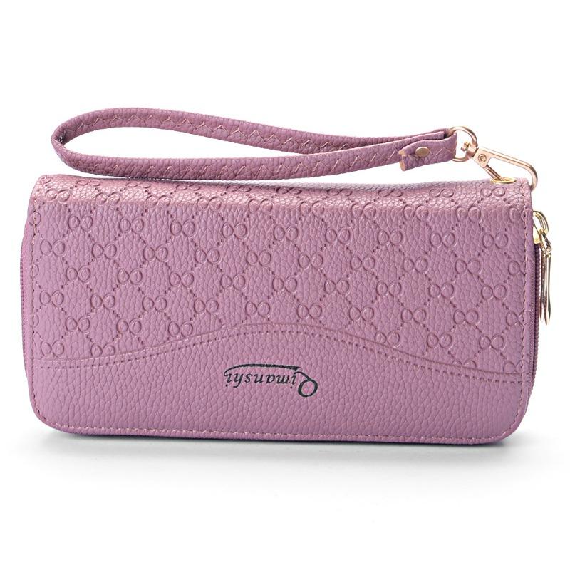 Fashionable Lychee Patterned Multi Slot Mobile Phone Bag with Double Zipper Wallet for Women