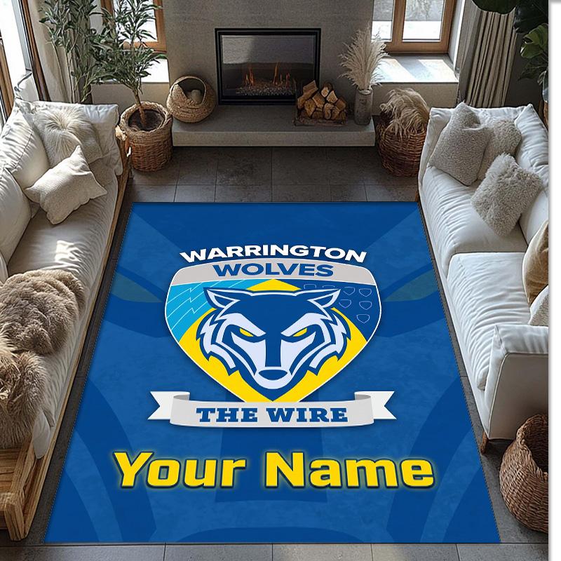 Warrington Wolves Crystal Velvet Rug, Custom Name Text Personalized Non‑Slip Floor Mat for Home Decor Gift