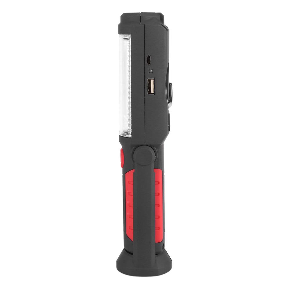 3W Rechargeable COB LED Flashlight Camping Emergency Work Light with Magnetic Stand Red