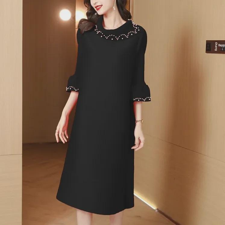 

Новое весеннее платье-плиссе больших размеров с бусинами - Европейская и американская мода One Size чёрный