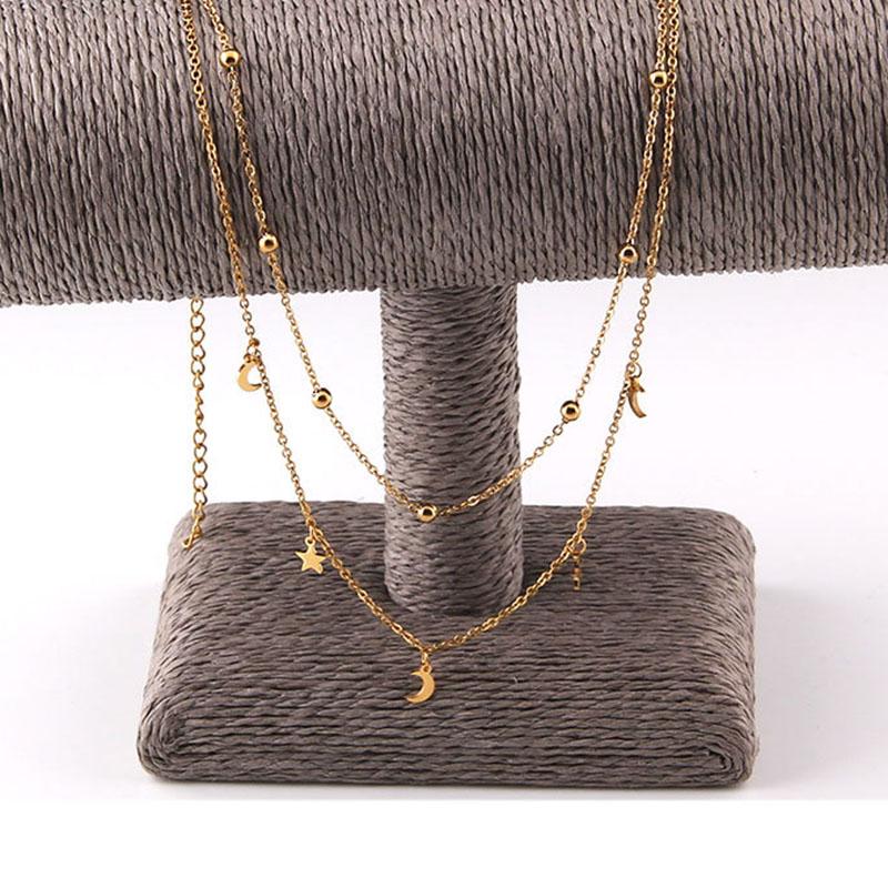New Kpop Vintage Double Moon Star Necklace Pendant Clavicle Chain Birthday Gift Pendant for Women's Fine Jewelry