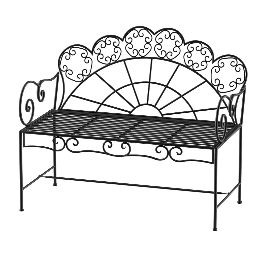 Metal Garden Bench Loveseat with Slatted Seat, Black