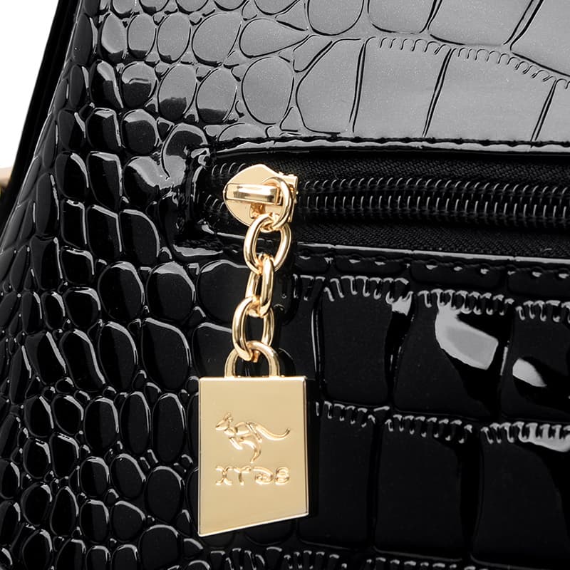 Crocodile pattern glossy shoulder bag women's messenger bag