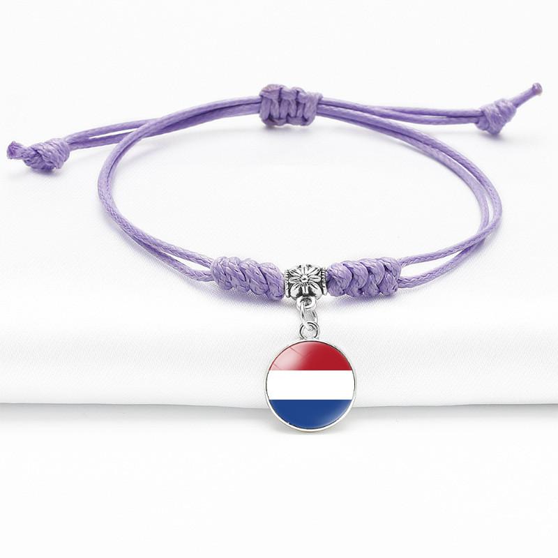 Purple Stylish Unisex Charm Bracelet With European Country Flags Length Adjustable