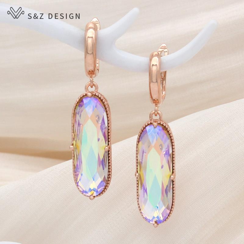 Elegant Vintage Large Egg Shape Crystal Drop Earrings For Women Wedding Luxury Jewelry Rose Gold Color Oval Eardrop