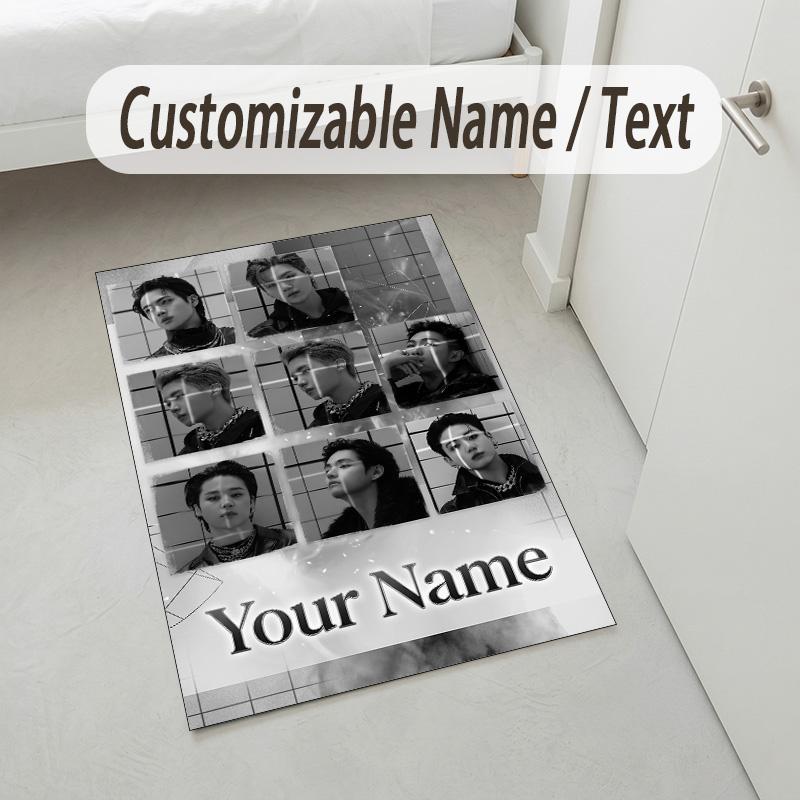 Personalized Crystal Velvet Carpet,BTS Custom Printed Name, Plush Area Rug For Home Indoor Decor