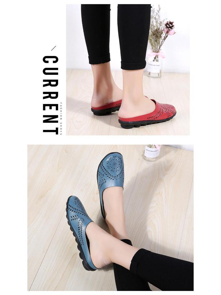 Spring/Summer Women's Genuine Leather Casual Low-Top Flat Slippers, Sizes 35-46, Plus Size Available