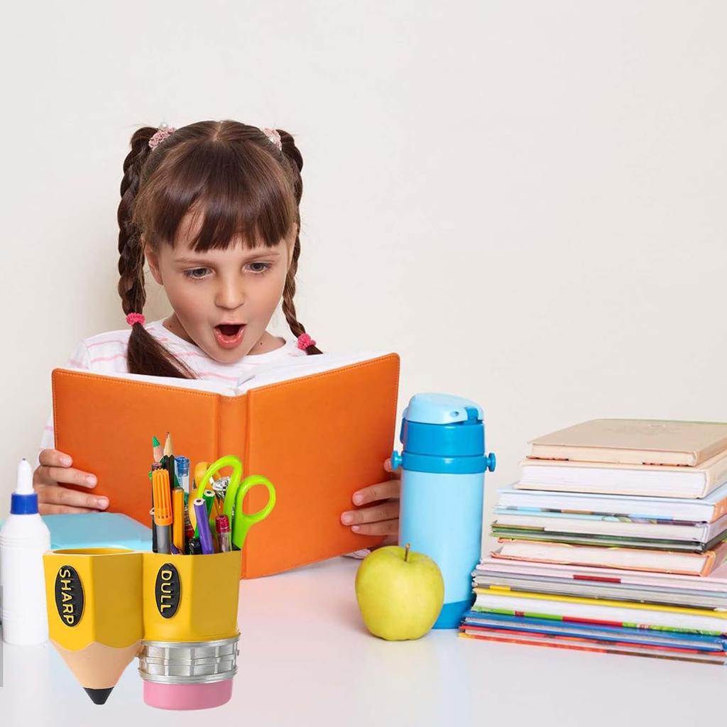 Sharp and Dull Pencil Holder for Classroom, Pencil-Shaped Dispenser, Storage Organizer for School, Teachers Office Desk Ideas (Yellow)