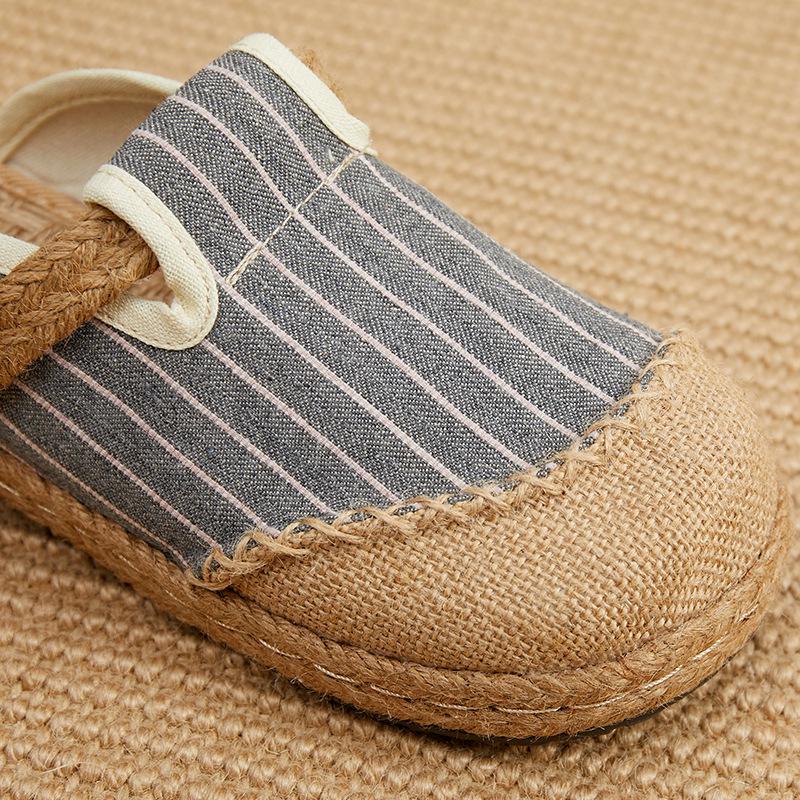 Women’s Ethnic Style Striped Cotton-Linen Slippers for Indoor/Outdoor Use