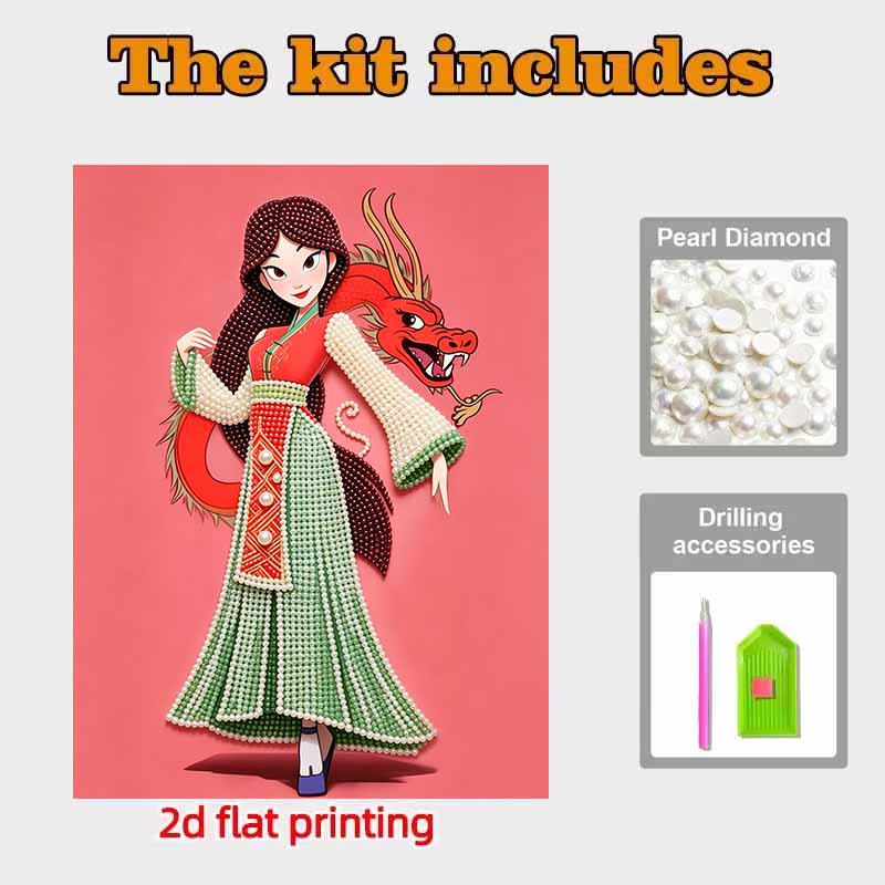 Disney Pearl Art Painting Mulan and Mushu Dragon Handmade diy5D Pearl Gem Painting Pictures Crafts Special Shape Home Wall Decoration