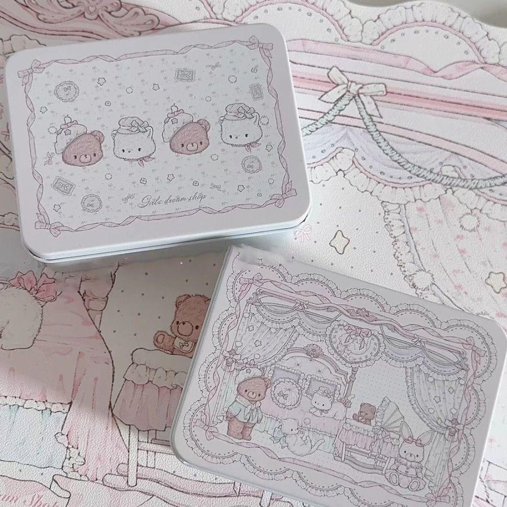 Ins Cartoon Bear Iron Storage Box Rectangular Big Capacity Candy Cases Stickers Tapes Square Box Kpop Photocards