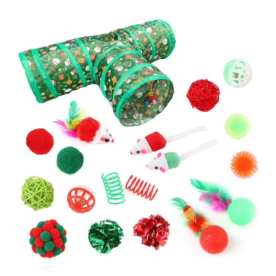 1 Set Christmas Cat Toys Cats Tunnel Rattle Ball Plush Mice Foldable 3-Way Tube Toy Interactive Play And Chew Toys for Indoor Cats And Kittens
