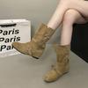 Korean suede retro small square head two wear folded thick heel belt buckle short boots women's autumn and winter Martin boots short boots